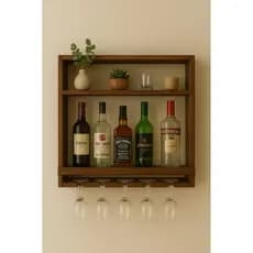 Adega de Parede em Madeira Pinus Natural – Porta Garrafas e Suporte para Taças Bar, Cozinha e Área Gourmet" Envelhecido