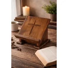 Suporte para Bíblia em Madeira Maciça | Porta Bíblia com Cruz Religiosa|Suporte para Livro Inclinado