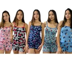 KIT COM 10 DOLL PIJAMINHA ESTAMPADO FEMININO FRESQUINHO LINHA NOITE