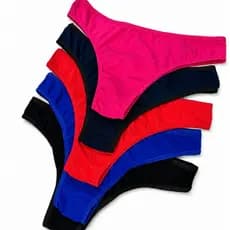 Kit com 05 ou 10 Calcinhas Cotton Tanga Algodão Lisa Confortável Respirável Feminina