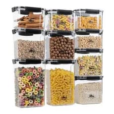 House Organizer Kit 10 Potes Hermeticos Retangular com Travas, Vedação em Silicone, Bpa Free Empilhaveis