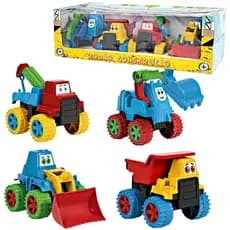 Kit 4 Carrinhos Caminhão Infantil Escavadeira Trator Brinquedo Plástico P/ Brincar