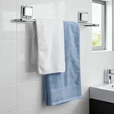 Porta Toalha De Banho Cromado 50cm Arthi Com Adesivo Super Resistente Fixação 3M Forte e Instalação