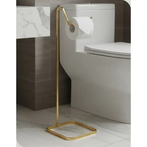 Suporte Porta Papel Higiênico de Chão Dourado Metal Banheiro Sem Furar Estável Organizador Lavabo