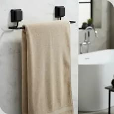 Porta Toalha Banheiro Preto Fosco 50cm Adesivo 3M Sem Furo Toalheiro Arthi Black Moderno Organizar