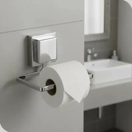 Porta Papel Higienico Cromado Com Ventosa 3M Banheiro Fixação por Ventosa, Sem Furo e com Estilo