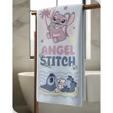 Toalha de Banho Aveludada Stitch e Angel 70x140cm Lepper Alta Absorção Praia Piscina Banho Algodão