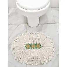 Tapete de Crochê para Banheiro Artesanal Fio 8 Cor Cru 62x46