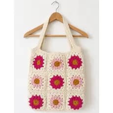 Bolsa Feminina de Crochê Floral – Artesanal – 26x26 cm