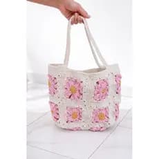 Bolsa de Crochê floral Artesanal Cru com Rosa 30x36