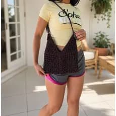 Bolsa de Ombro / Bolsa de Praia em Crochê Marrom – 30x30 cm