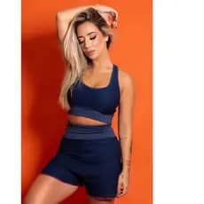 Conjunto Fitness Top + Short Saia Com Tela