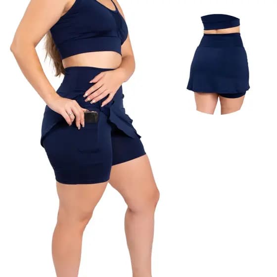 Short Saia Feminino Fit Com Bolso Porta Celular Para Treinar