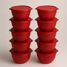 Kit com 10 Potes Bowl de 1 Litro com Tampa | Vasilhas Plásticas Empilháveis | Livre de BPA