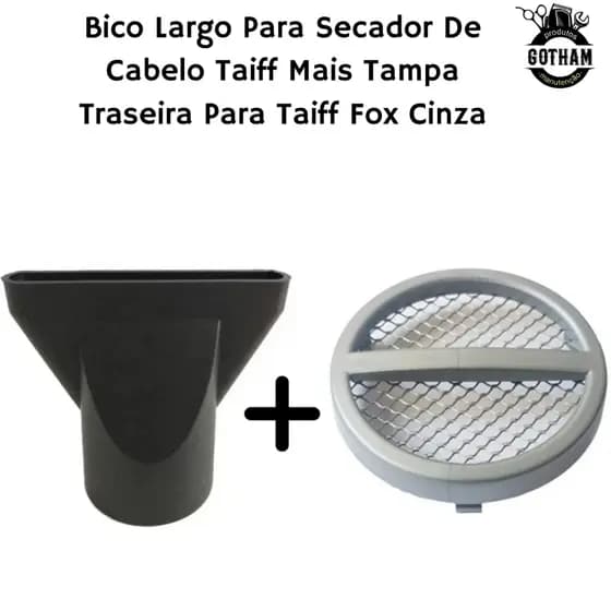 Bico Largo Para Secador De Cabelo Taiff Mais Tampa Traseira Para Taiff Fox Cinza