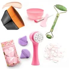Kit de Utensílios Faciais Skin Care com Escova Facial e Esponja veludo