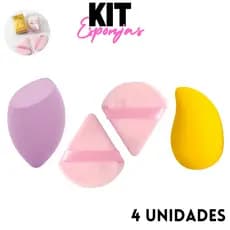 Esponja de Maquiagem Chanfrada Mango e Veludo para Pó Solto, Base, Contorno e Blush Kit com 4 Unidades Maquiagem