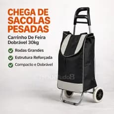 Carrinho De Feira Dobrável Rodas Grandes 30kg Com Bolsa E Zíper Reforçado Mercado Casa