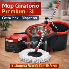 Mop Giratório 360° Premium 13L Com Dispenser Cesto Inox Esfregão Microfibra Lava E Seca Limpeza Piso