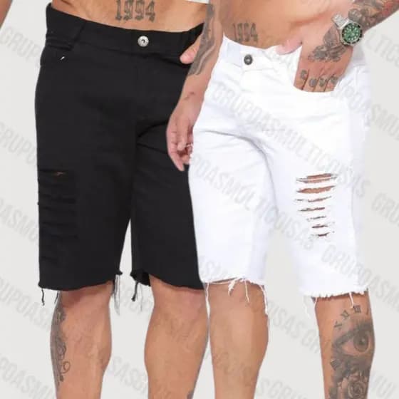BERMUDA JEANS SHORT MASCULINO RASGADO ESTILO DESTROYDE SLIM ESTILOSA QUALIDADE PREMIUM MODA BASICA MASCULINA