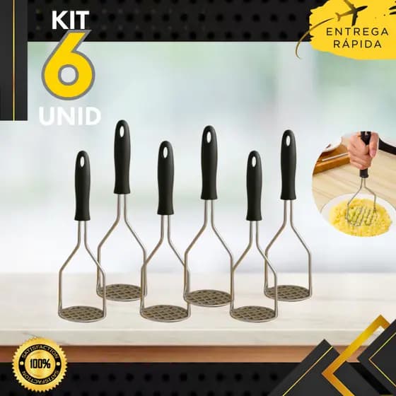 Kit 6, 3 ou 2 un - Amassador de Batatas e Legumes em Aço Inox Reforçado