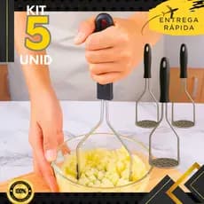 Kit 5 ou 3 un - Amassador de Batatas e Legumes em Aço Inox Reforçado Profissional