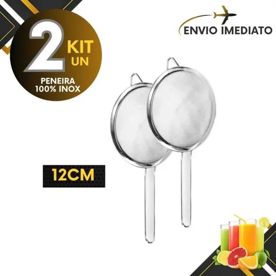 Kit 2 e 1 un - Peneira e Coador de Aço Inox 12cm Resistente