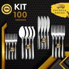 Kit 100 ou 50 un - Garfo Faca Colher Refeição e Garfo Sobremesa de Aço Inox Premium