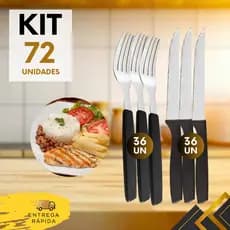 Kit 72 ou 54 un - Faca e Garfo com Cabo de Polipropileno e Aço Inox