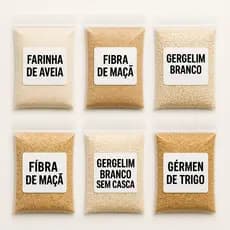Kit Farinha Da Felicidade Farinha de Aveia Fibra de Maçã Gergelim Branco sem Casca Gérmen de Trigo