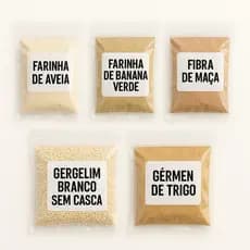Kit Farinha Da Felicidade Farinha de Aveia Germe de Trigo Gergelim Fibra da Maça  Banana Verde
