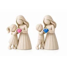 Escultura Mãe e Filhos com Coração Decorativo – Presente Emocionante Dia das Mães 3D Minimalista | Amor Conexão Delicada