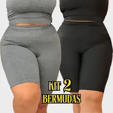 Kit 2 Bermuda Plus Size Cos Alto Academia Poliéster