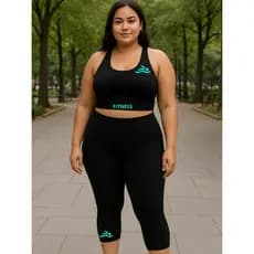 Conjunto Calça Capri + Top Plus Size Nadador Suplex Estampado Academia Pilates Cós Alto G1 Ao G5