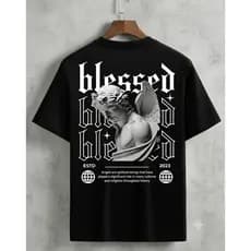 Camiseta Masculina Streetwear Estampa Blessed Anjo Camisa Lançamento Algodão Casual