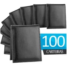 Kit 100 Carteiras Masculina Preta Basica Slim Porta Cartões