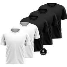 Kit 5 Camisas Dry Masculino 3 Pretas 2 Brancas Basica Slim Leve Proteção UV DIUBER