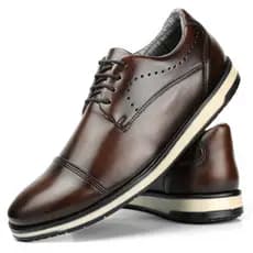 Sapato Oxford Brogue Social Masculino Preto Capuccino Cadarço Elegante Confortavel