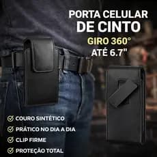 Capa Celular De Cinto Clip Giratório 360° Couro Sintético 6.7 Polegadas Resistente
