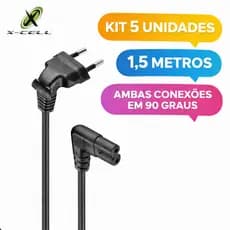 Atacado Kit 5 Cabos de Força 90 Graus Tipo 8 P/ Tvs Rádio Ps3 1,5m