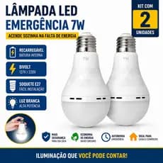 Kit 2 Lâmpadas Led Emergência Recarregavel 7w Acende na Falta de Luz