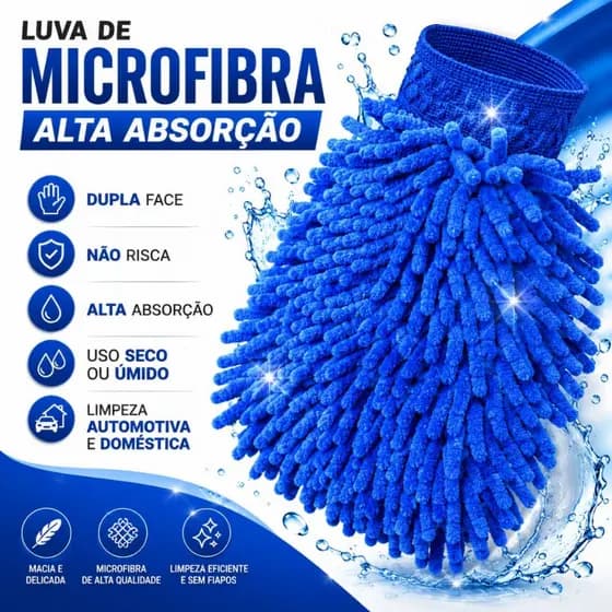 Luva De Microfibra Lavagem Limpeza Automotiva Multiuso Carro Moto Não Risca