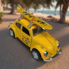Miniatura Fusca Praiano 🏖️🚗 Com Prancha de Surf ou Malas – Fricção • Abre Portas • Estilo Retrô