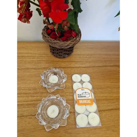 Kit 1 e 2 Castiçais Porta Vela  Flor de Lotus 12cm / Centro de Mesa Decorativo + 10 Mini Velas