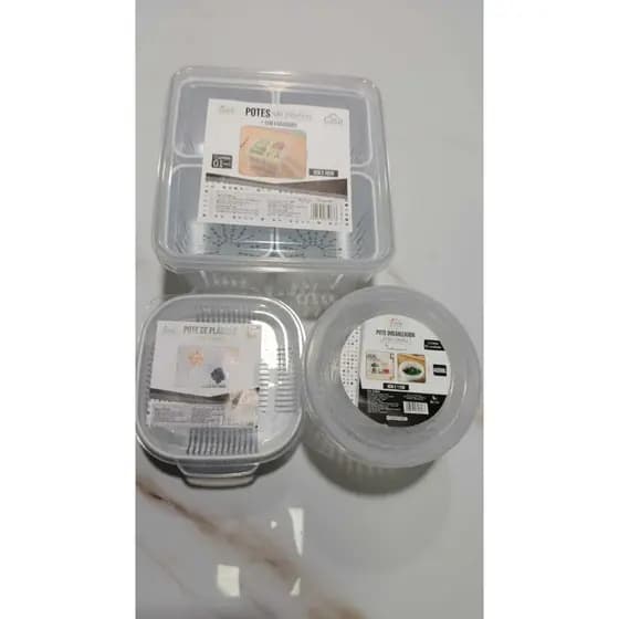 kit 3 Potes Organizadores de Alimentos com escorredor