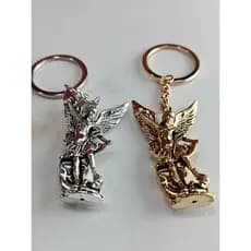 Kit 1 e 2 Chaveiros São Miguel Arcanjo  em Ouro Velho e Prata 10cm
