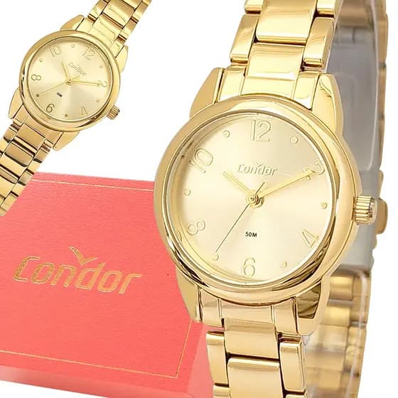 Relógio Condor Feminino Original Dourado Prova Dágua Luxo