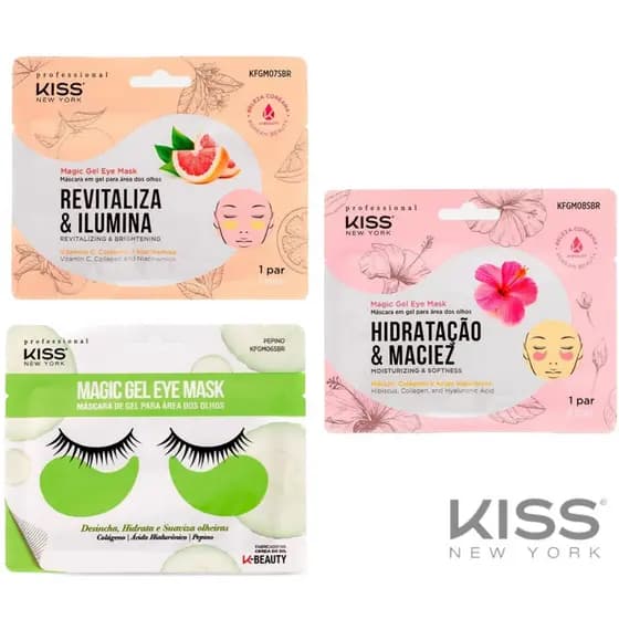 Máscara de Gel para Área dos Olhos Magic Gel Eye Mask Kiss New York - Hidratante, Revitalizante, Pepino 1 par