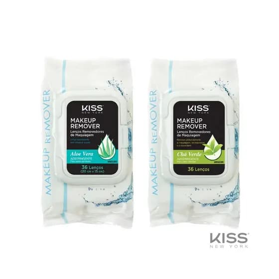 Lenço Demaquilante Facial Kiss New York - Removedor de Maquiagem Rosto Aloe Vera, Chá Verde