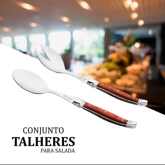Jogo De Talheres Laguiole Para Salada Inox Com Cabo Madeira